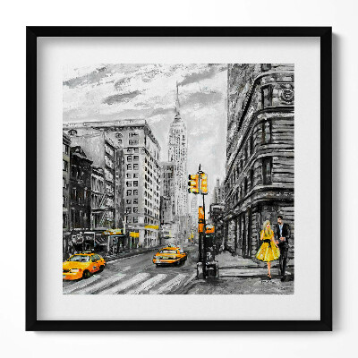 Keretezett falikép New York-i városkép sárga taxi