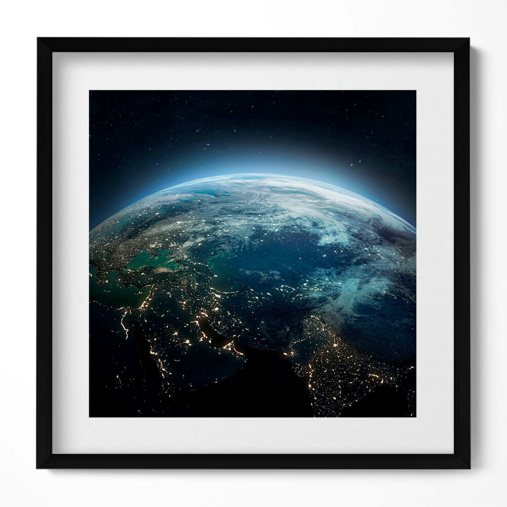Keretezett falikép Föld látképe éjszaka
