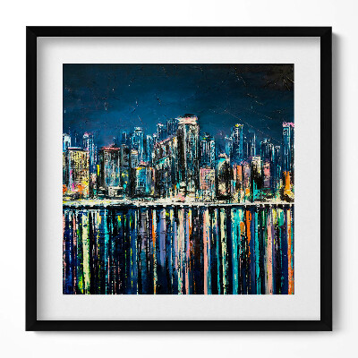 Keretezett falikép Modern városi táj vízreflexiókkal