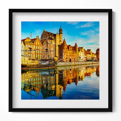 Keretezett falikép Városi táj vízparti épületek