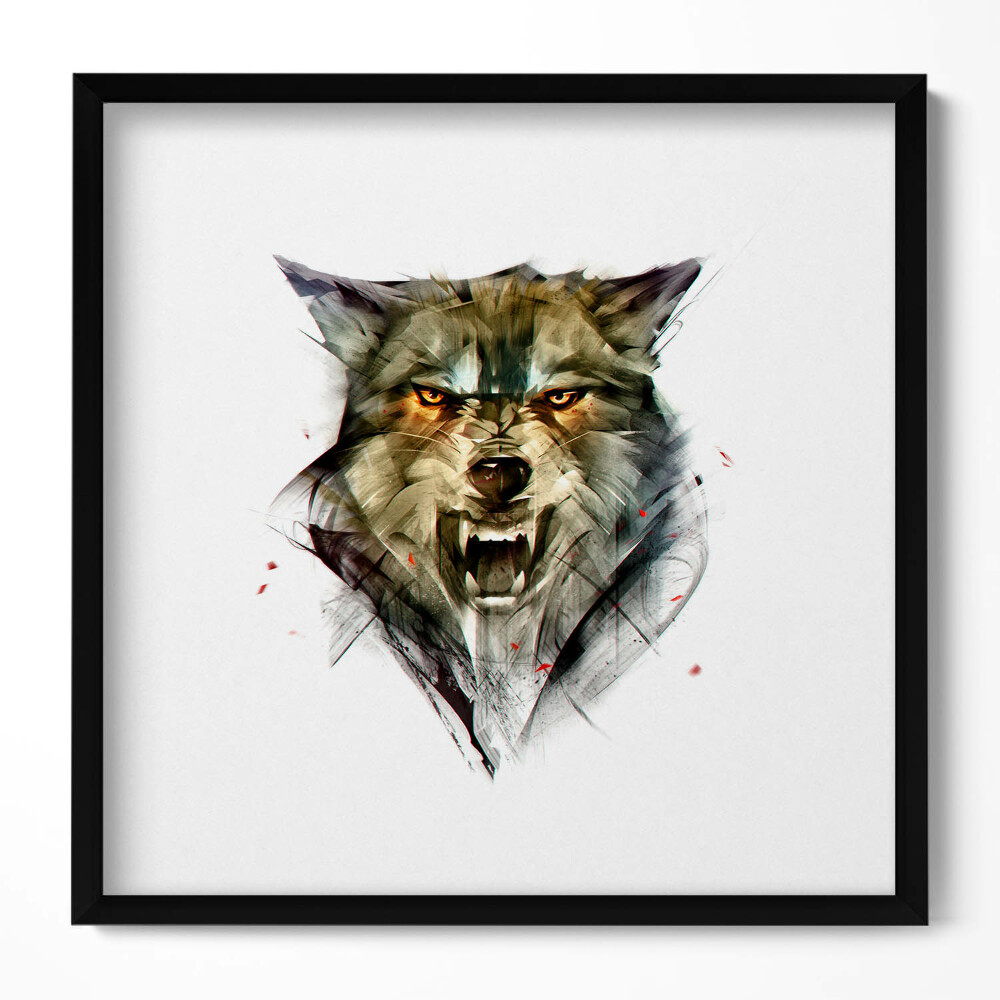 Keretezett falikép Farkas arca agresszív kifejezés
