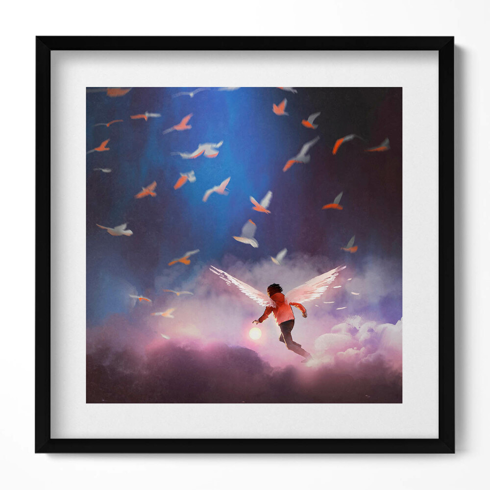 Keretezett falikép Fénylő angyal fiatal fiúval