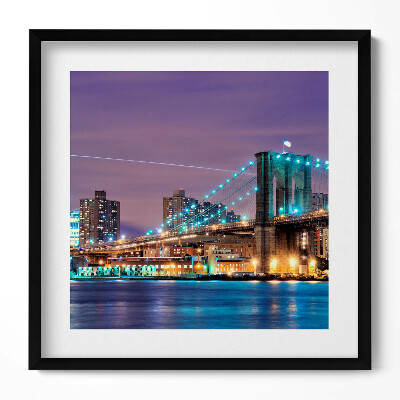 Keretezett falikép Brooklyni híd éjszakai fényekben