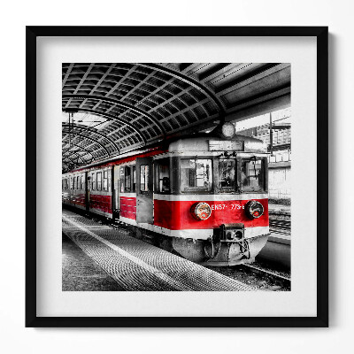 Keretezett falikép Vörös villamos egy állomáson