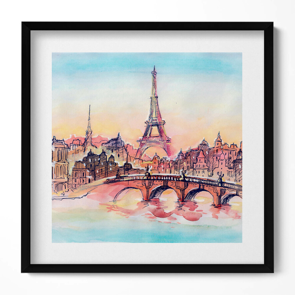 Keretezett falikép Párizsi táj Eiffel-torony híd