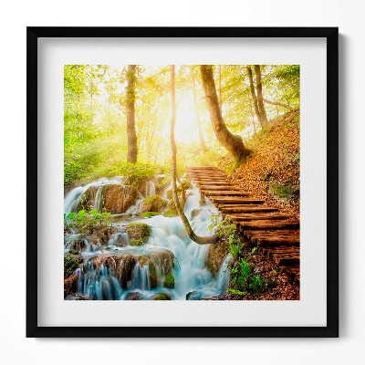 Keretezett falikép Zöld erdő vízesés fák