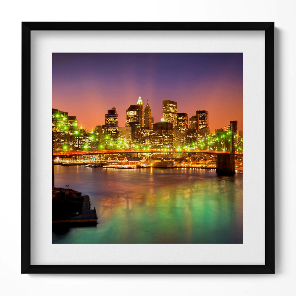 Keretezett falikép Éjjeli városi táj híd és fények