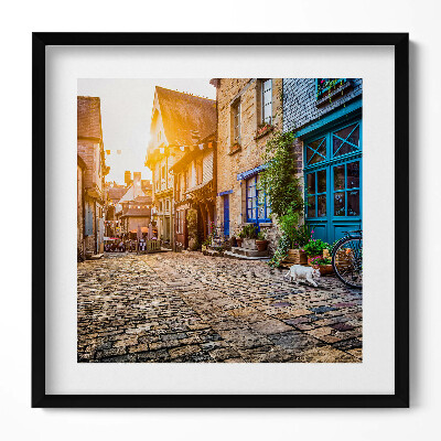 Keretezett falikép Történelmi utcai jelenet kőburkolat