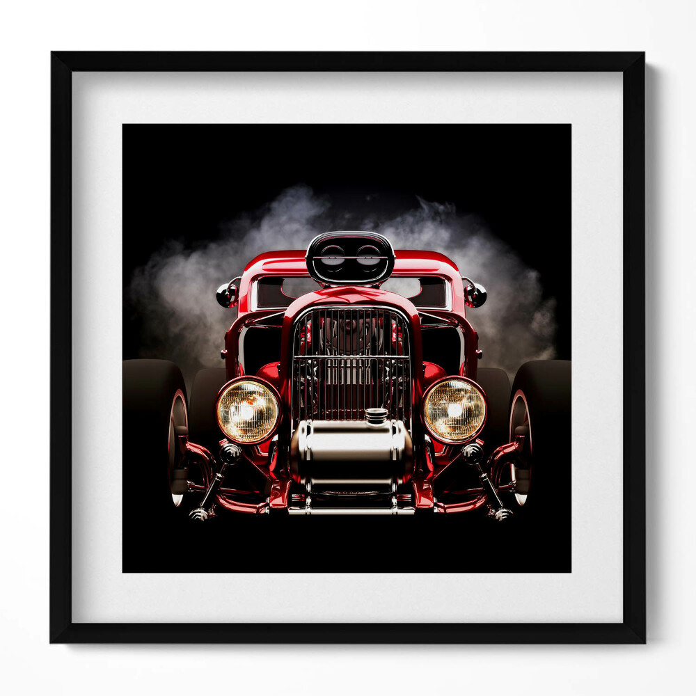 Keretezett falikép Régi piros autó frontja