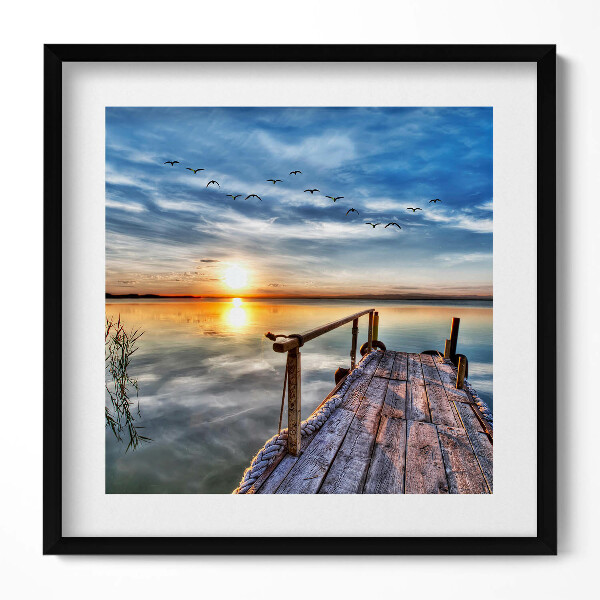 Keretezett falikép Naplemente vízparti hídon