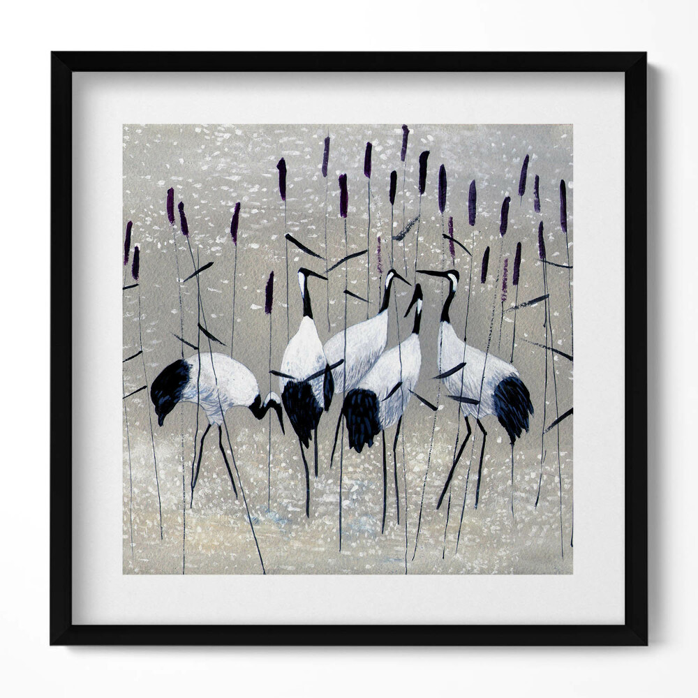 Keretezett falikép Rózsás gólyák vízparton