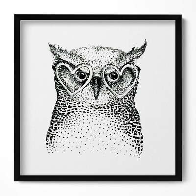 Keretezett falikép Fekete-fehér baglyos illusztráció