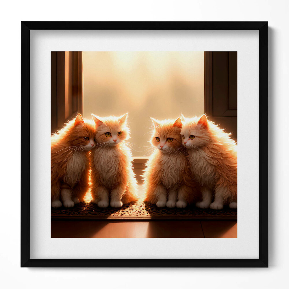 Keretezett falikép Három sárga macska