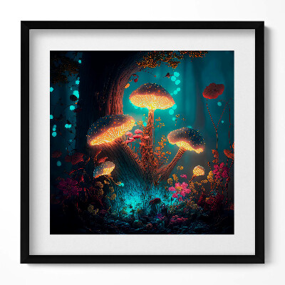 Keretezett falikép Fénylő gombák és virágok