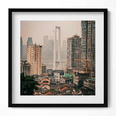 Keretezett falikép Városi táj modern híd régi épületek