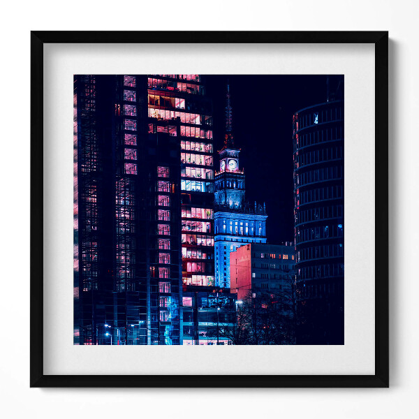 Keretezett falikép Modern városi táj éjszakai fények