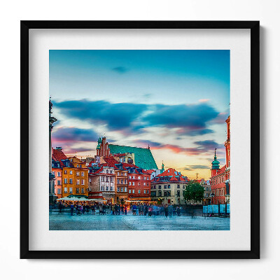 Keretezett falikép Városi táj épületek naplemente