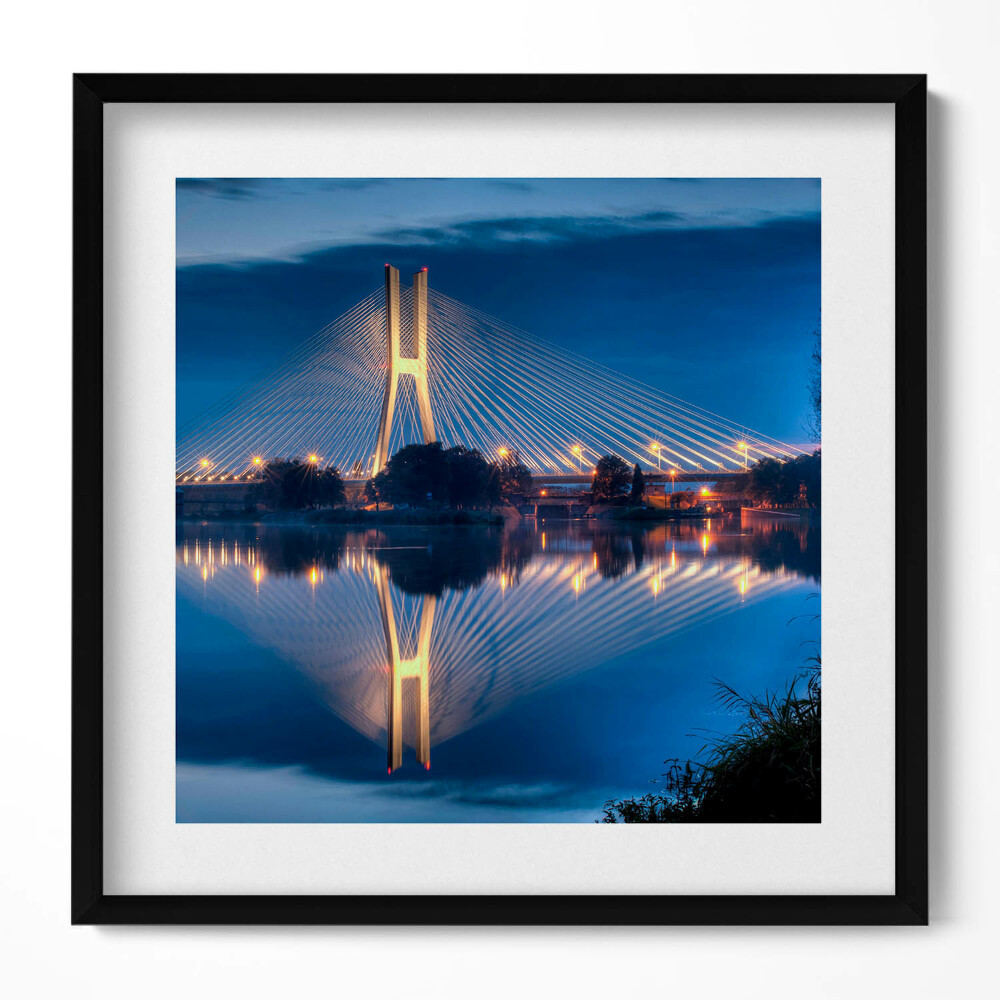 Keretezett falikép Híd éjszakai fényekben tükörkép