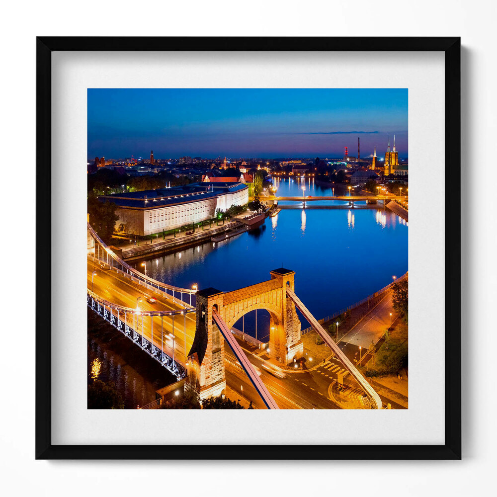 Keretezett falikép Híd és városi táj éjszaka