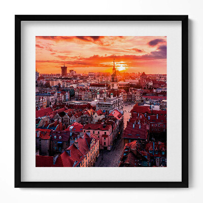 Keretezett falikép Naplemente városi tájképe