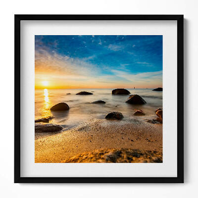 Keretezett falikép Nyugodt tengerpart kövek és naplemente