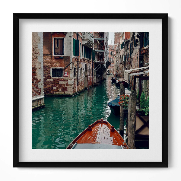 Keretezett falikép Velencei csatorna motorcsónak