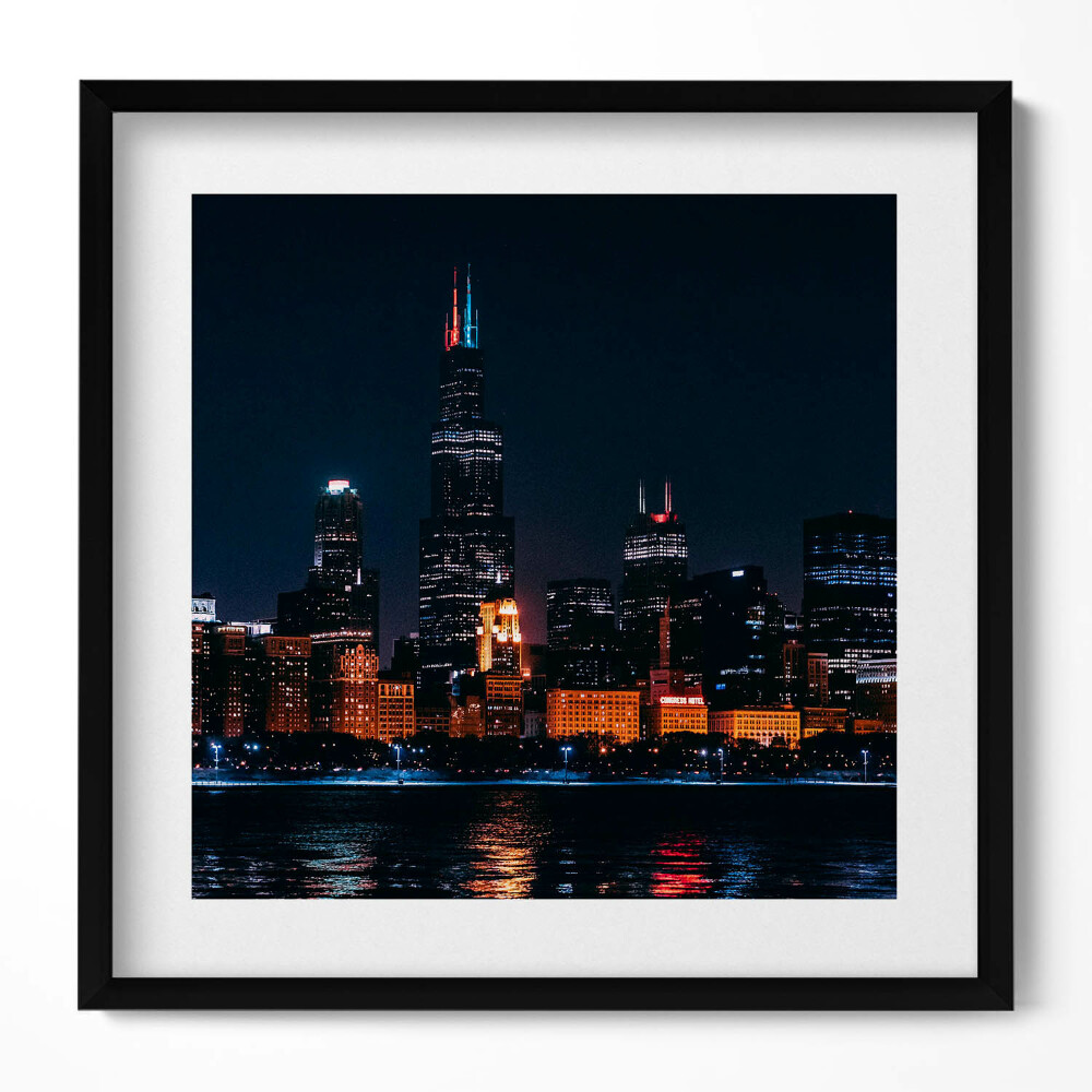 Keretezett falikép Éjjeli városkép felhőkarcolók