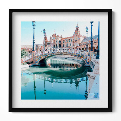 Keretezett falikép Híd és épületek vízparton