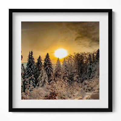 Keretezett falikép Téli táj napfelkeltével