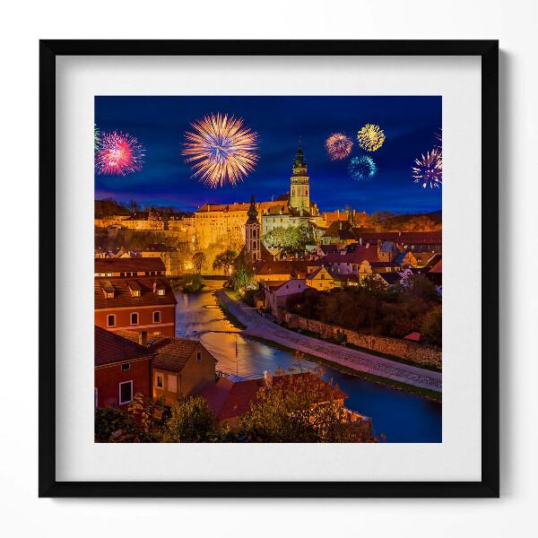 Keretezett falikép Tűzijáték egy város felett