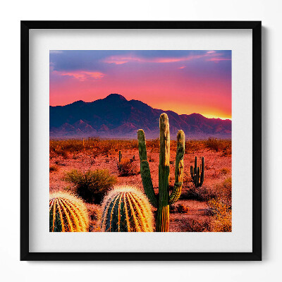 Keretezett falikép Sivatagi táj kaktuszok naplemente