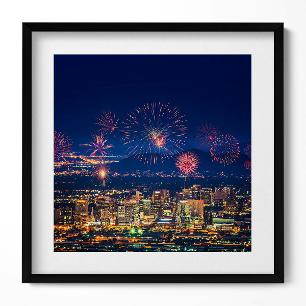 Keretezett falikép Tűzijáték városi háttérrel