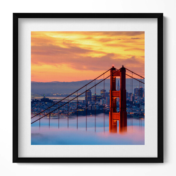 Keretezett falikép Aranyló naplemente Golden Gate híd