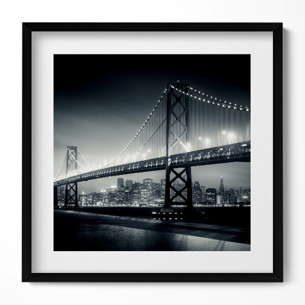 Keretezett falikép Fekete-fehér híd város háttérrel