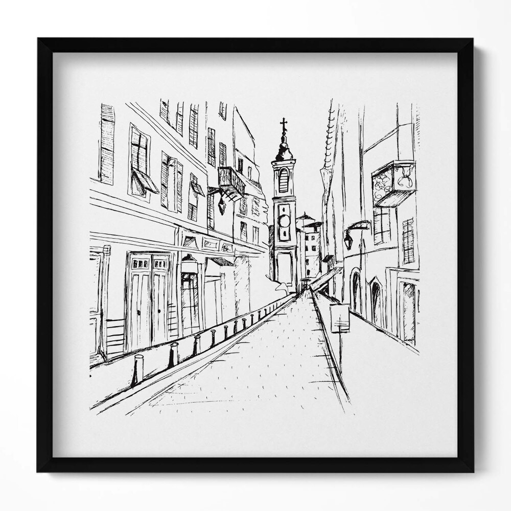 Keretezett falikép Városi táj vonalrajz stílusban