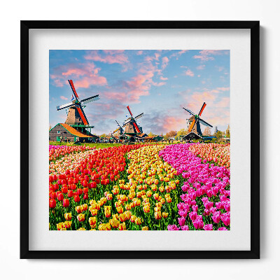 Keretezett falikép Szélmalmok és virágos mezők