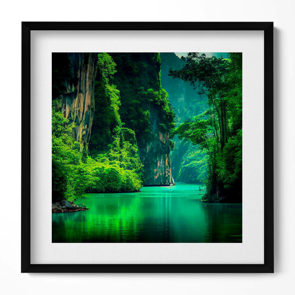 Keretezett falikép Zöld hegyek és vízpart