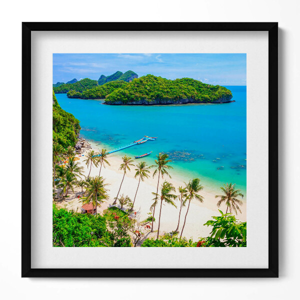 Keretezett falikép Trópusi tengerpart hajók pálmafák