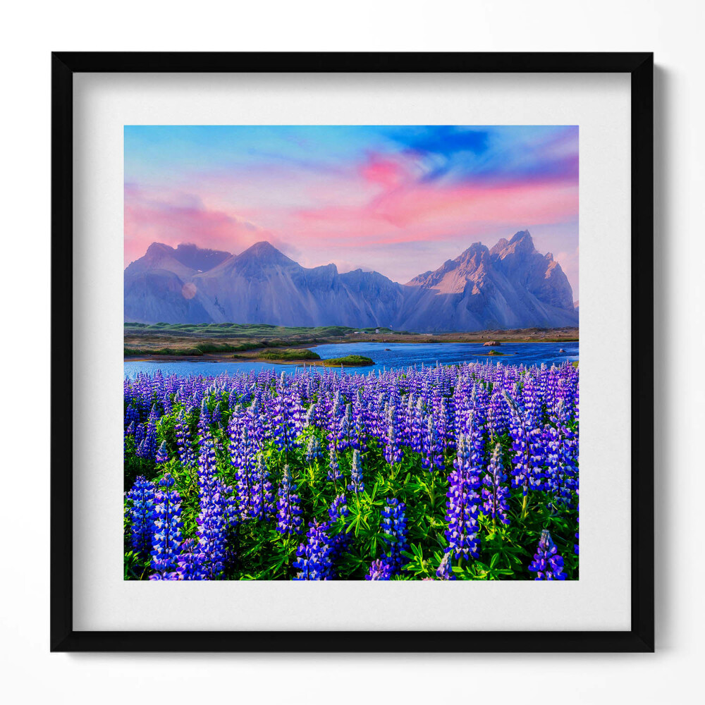 Keretezett falikép Lepkék és hegyek virágzó mezője