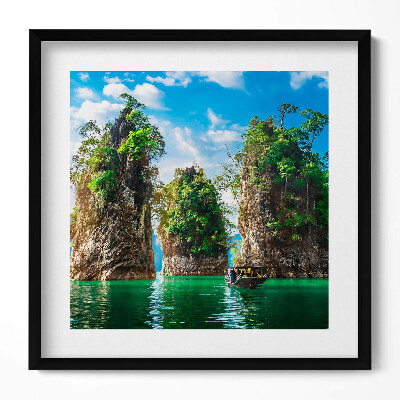 Keretezett falikép Tengerparti sziklaalakzatok csónak