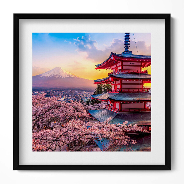 Keretezett falikép Japán pagoda cseresznyevirágok hegy