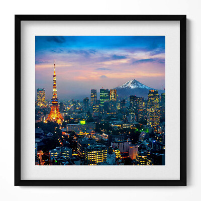Keretezett falikép Fujijama hegy és városi táj