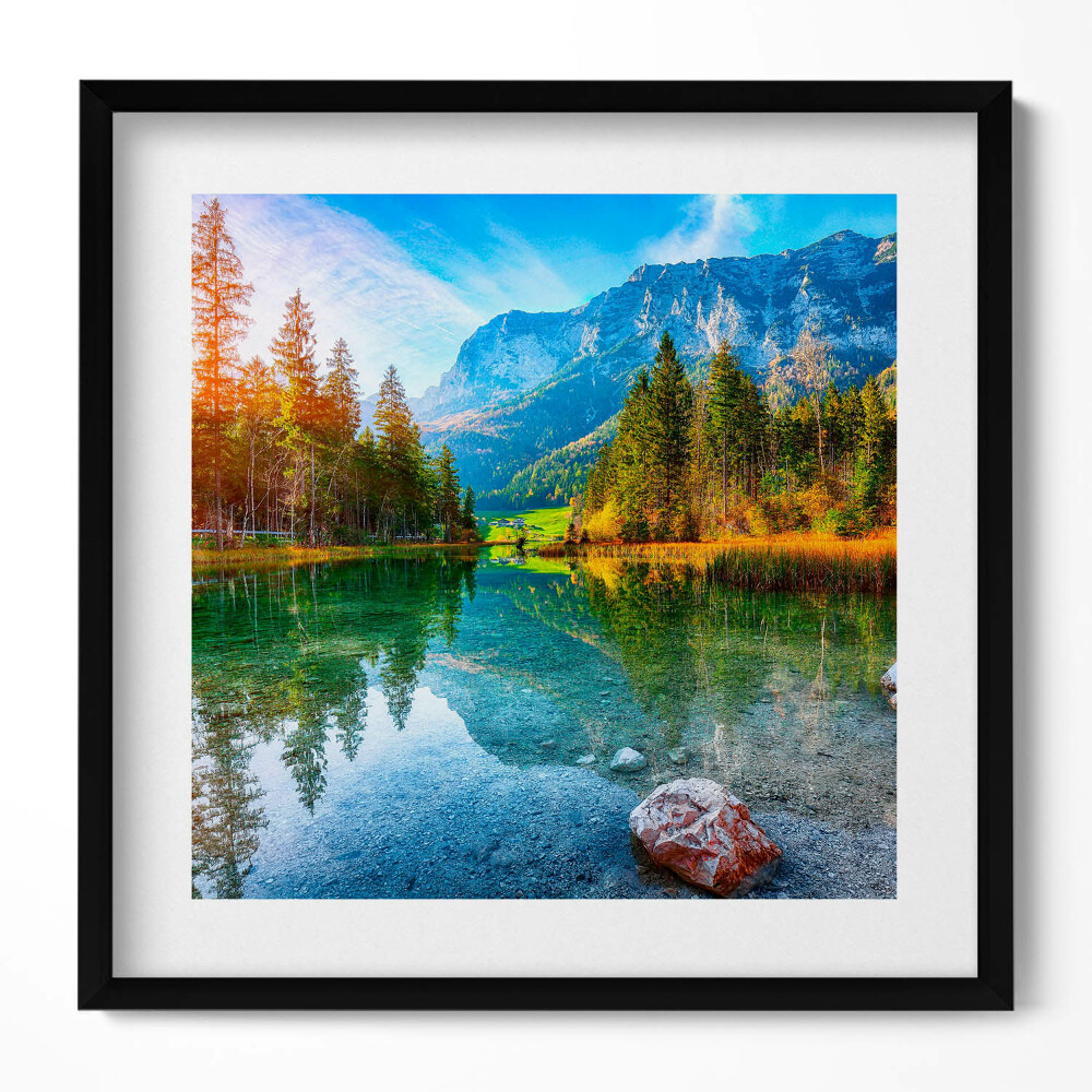 Keretezett falikép Tó hegyek fák tükröződés