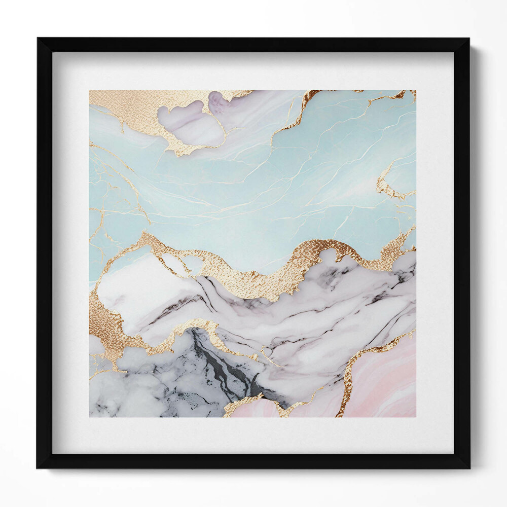 Keretezett falikép Absztrakt táj pasztell színek arany részletek