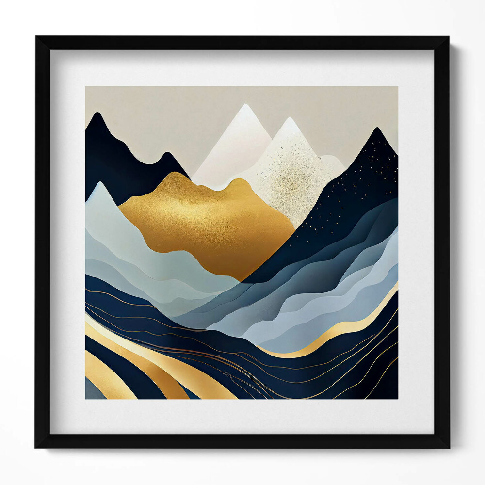 Keretezett falikép Absztrakt hegyvidéki táj arany és kék színek