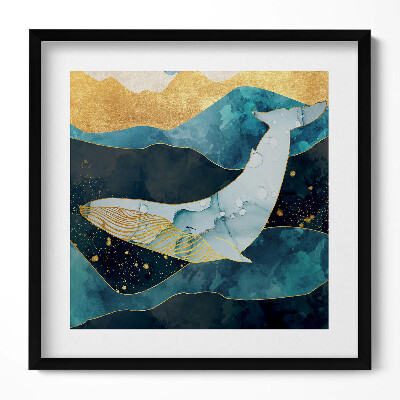 Keretezett falikép Bálna és hegyek víz alatti tájban