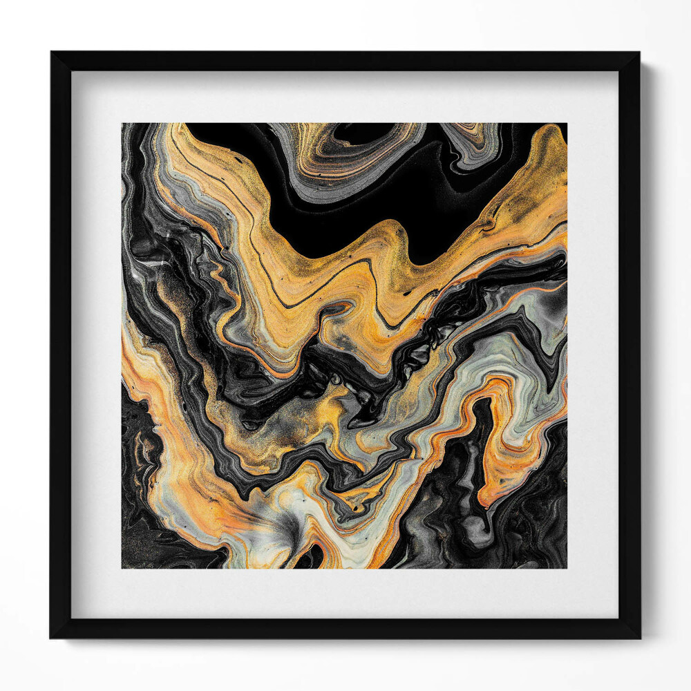 Keretezett falikép Absztrakt arany és fekete mintázat