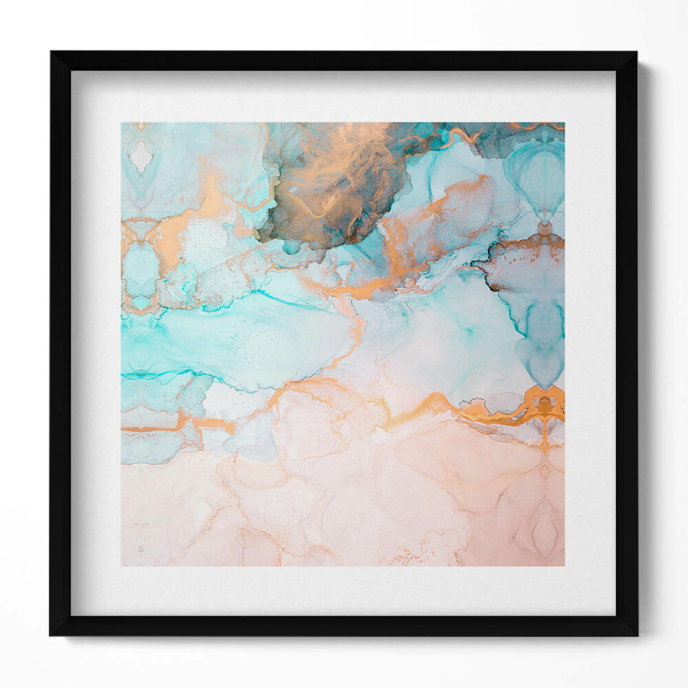 Keretezett falikép Absztrakt vízszínek és arany vonalak