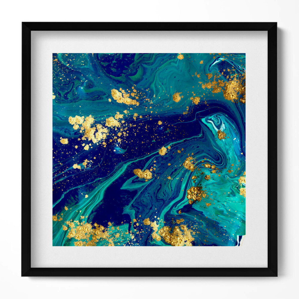 Keretezett falikép Absztrakt kék és arany mintázat