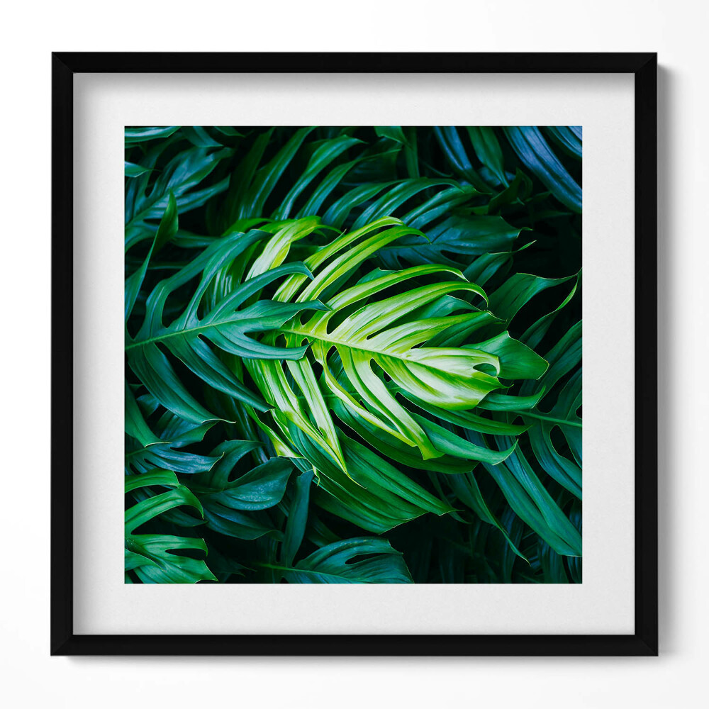 Keretezett falikép Zöld levelek mintázata